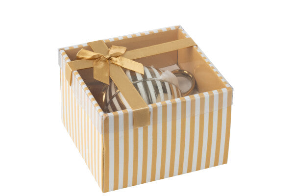 Théière Individuelle Rayée en Porcelaine Dorée & Blanche – 420 ml