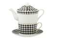 Théière Individuelle Pied-de-Poule en Porcelaine Blanc & Noir – 320 ml