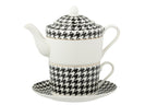 Théière Individuelle Pied-de-Poule en Porcelaine Blanc & Noir – 320 ml