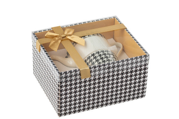 Théière Individuelle Pied-de-Poule en Porcelaine Blanc & Noir – 320 ml