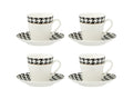 Coffret de 4 Tasses Espresso & Sous-tasses Pied-de-Poule en Porcelaine – 85 ml