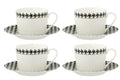 Coffret de 4 Tasses & Sous-tasses Pied-de-Poule en Porcelaine Blanc & Noir – 220 ml