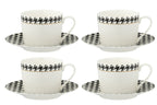 Coffret de 4 Tasses & Sous-tasses Pied-de-Poule en Porcelaine Blanc & Noir – 220 ml