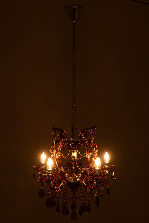 Lustre Chandelier Antique en Verre Marron