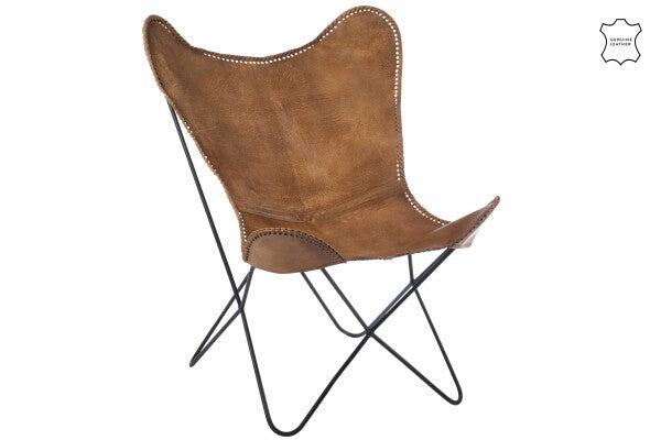 Chaise Lounge Cuir & Métal Cognac
