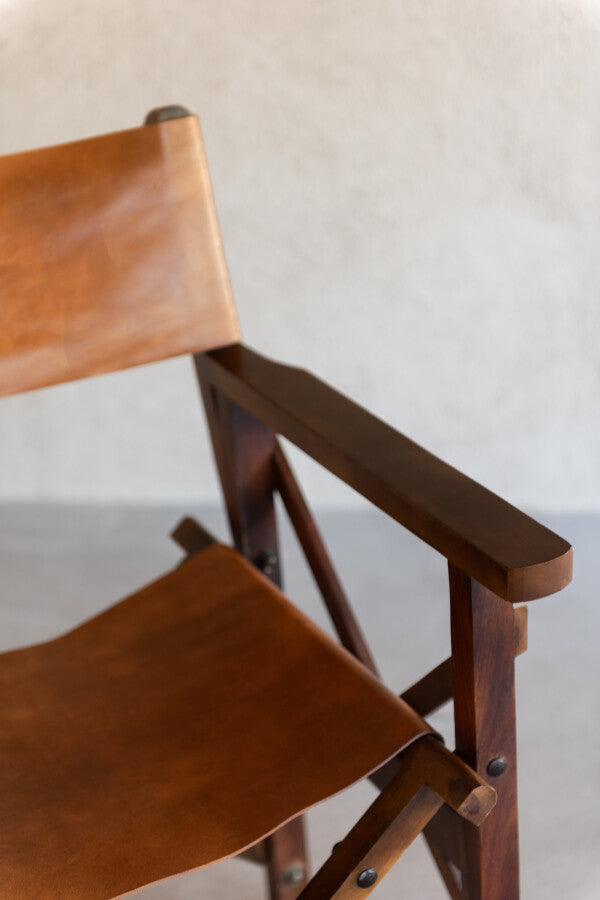 Chaise de Régisseur Pliable Bois & Cuir Cognac