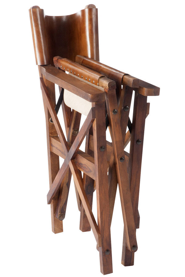 Chaise de Régisseur Pliable Bois & Cuir Cognac